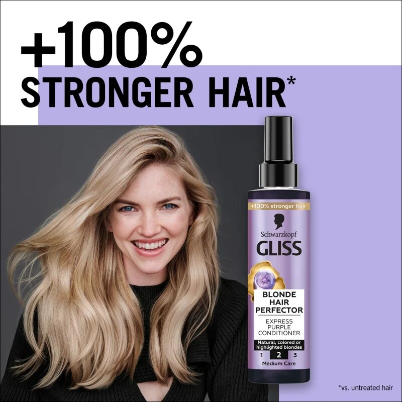 Schwarzkopf Gliss Blonde Hair Perfector öblítés nélküli kondicionáló semlegesíti a sárgás tónusokat 200 ml