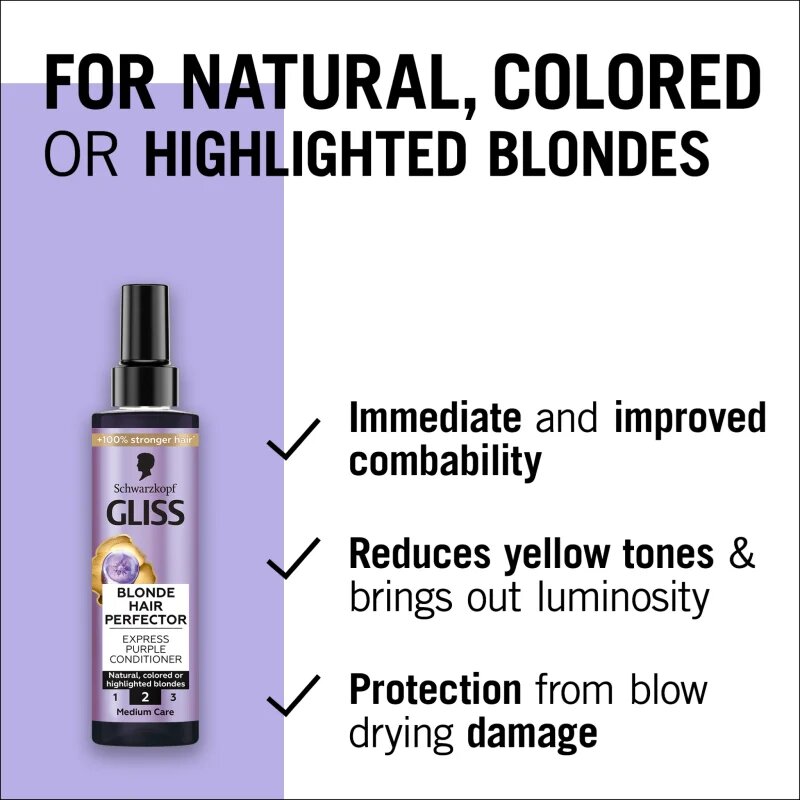 Schwarzkopf Gliss Blonde Hair Perfector öblítés nélküli kondicionáló semlegesíti a sárgás tónusokat 200 ml