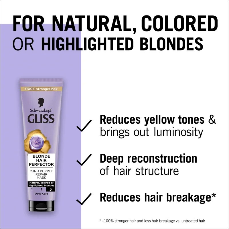 Schwarzkopf Gliss Blonde Hair Perfector regeneráló hajmasz szőkített vagy melírozott hajra 150 ml