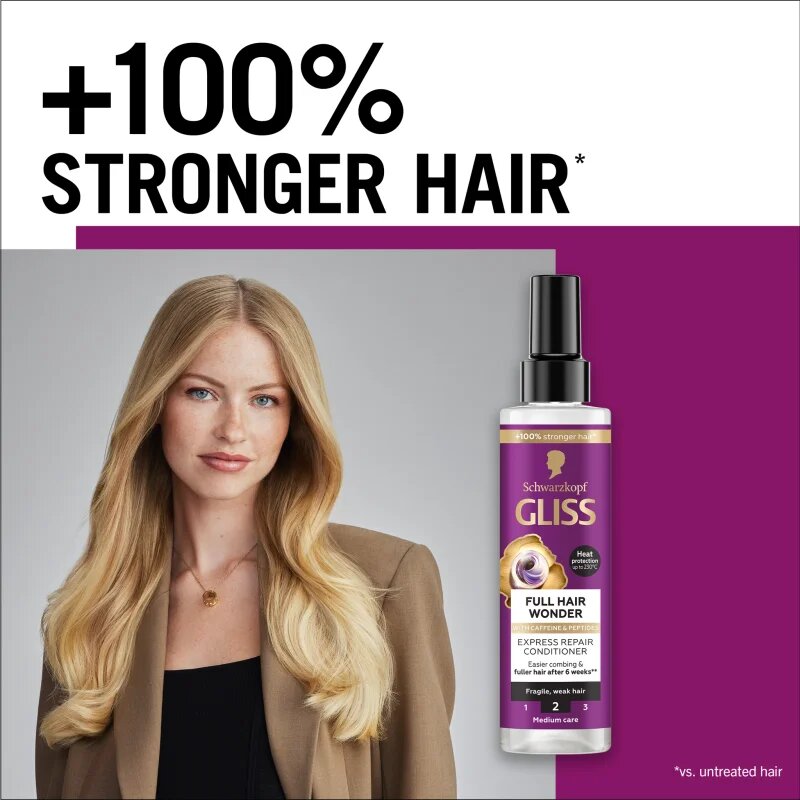 Schwarzkopf Gliss Full Hair Wonder leöblítést nem igénylő regeneráló kondicionáló meggyengült hajra 200 ml