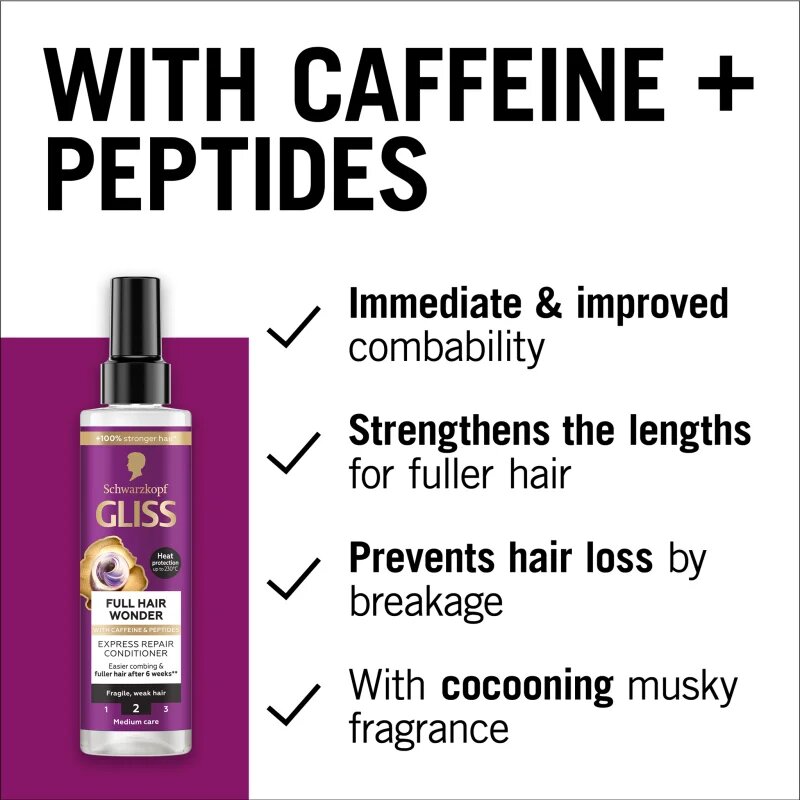 Schwarzkopf Gliss Full Hair Wonder leöblítést nem igénylő regeneráló kondicionáló meggyengült hajra 200 ml