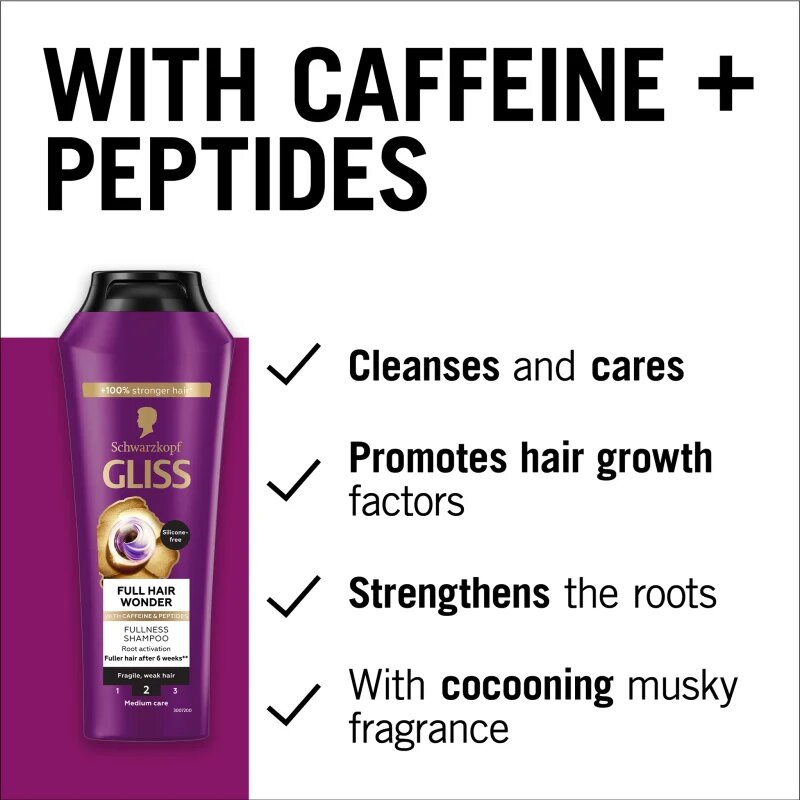 Schwarzkopf Gliss Full Hair Wonder regeneráló sampon meggyengült hajra 250 ml