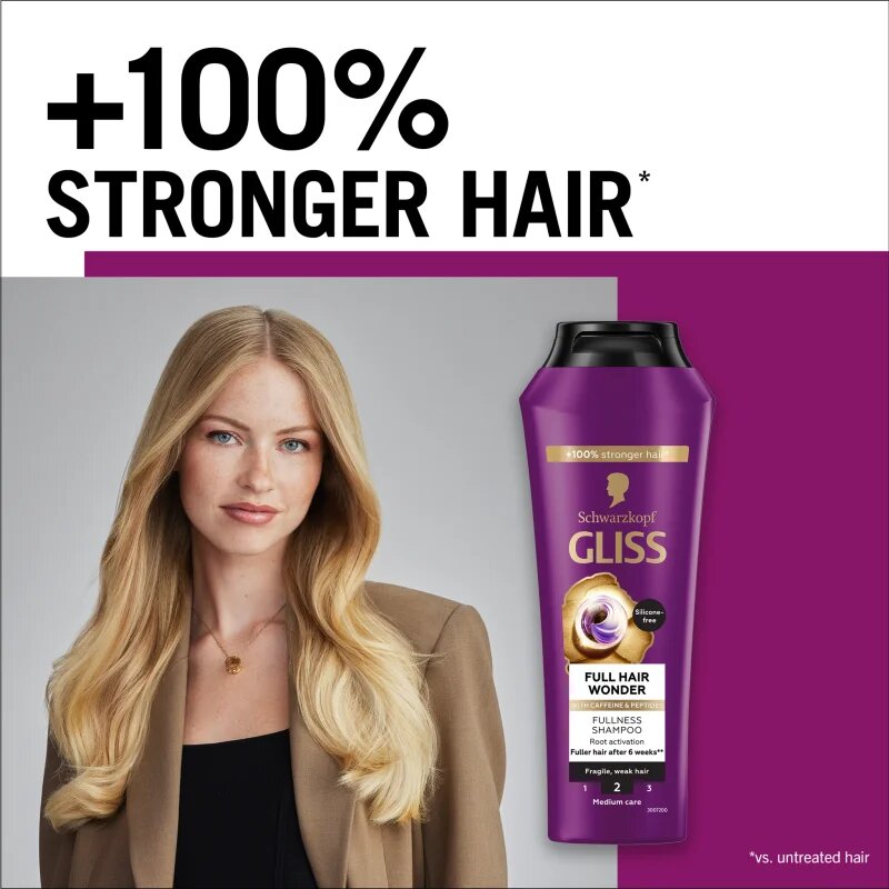Schwarzkopf Gliss Full Hair Wonder regeneráló sampon meggyengült hajra 400 ml
