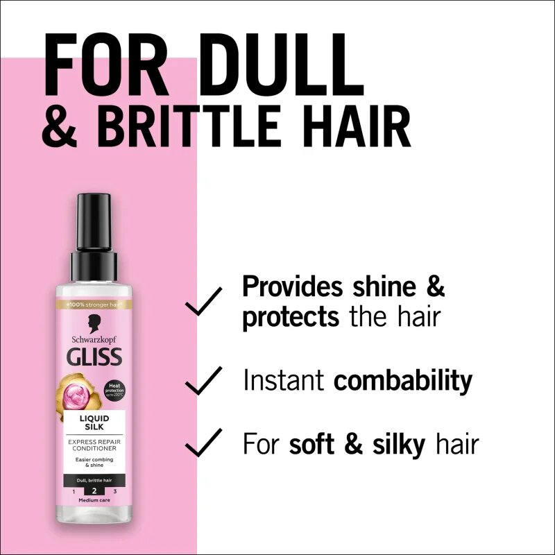 Schwarzkopf Gliss Liquid Silk öblítés nélküli kondicionáló az erős és fénylő hajért 200 ml