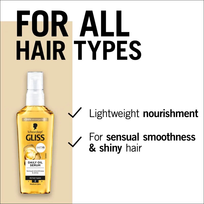 Schwarzkopf Gliss Oil Nutritive olajos szérum mindennapi használatra 75 ml