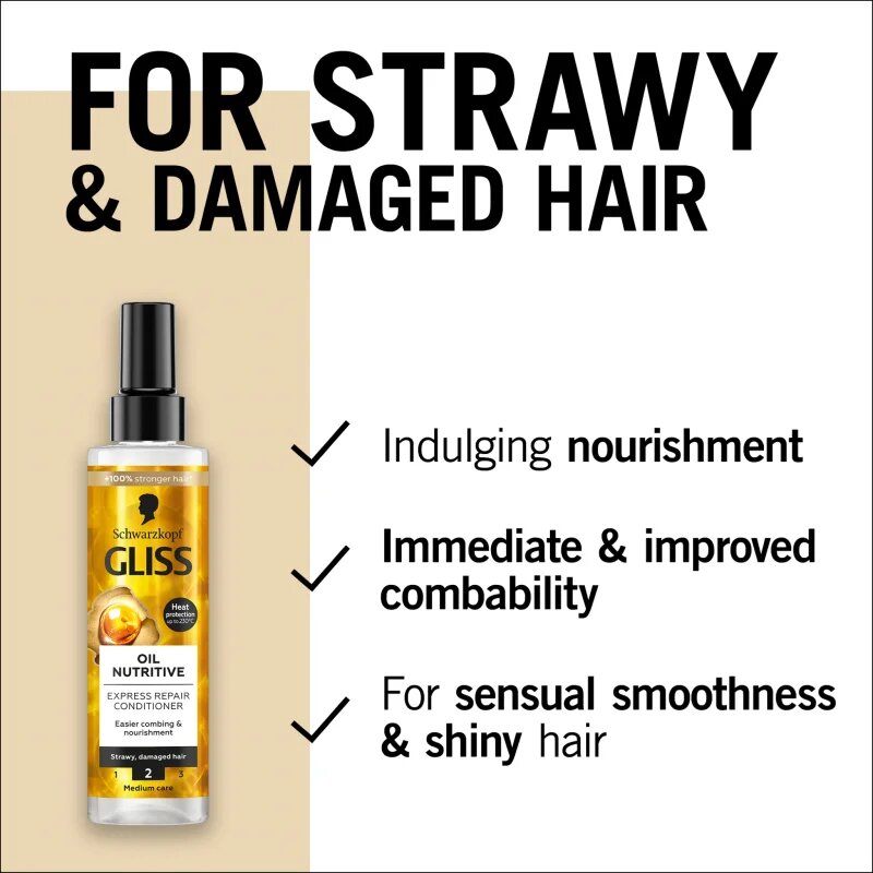 Schwarzkopf Gliss Oil Nutritive regeneráló balzsam a rakoncátlan és töredezett hajra 200 ml