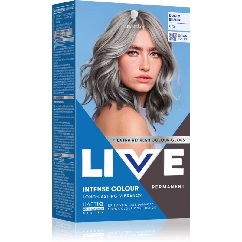 Schwarzkopf LIVE Intense Colour tartós hajfesték árnyalat U72 Dusty Silver 1 db