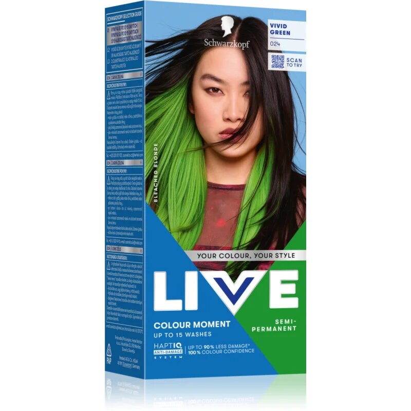 Schwarzkopf LIVE Ultra Brights or Pastel féltartós hajfesték árnyalat 024 Vivid Green 1 db