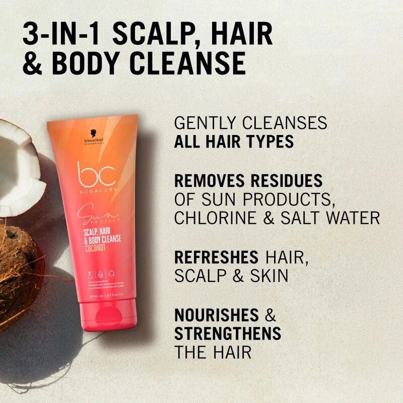 Schwarzkopf Professional BC Bonacure Sun Protect Scalp Hair & Body Cleanse tusfürdő gél 2 az 1-ben 200 ml