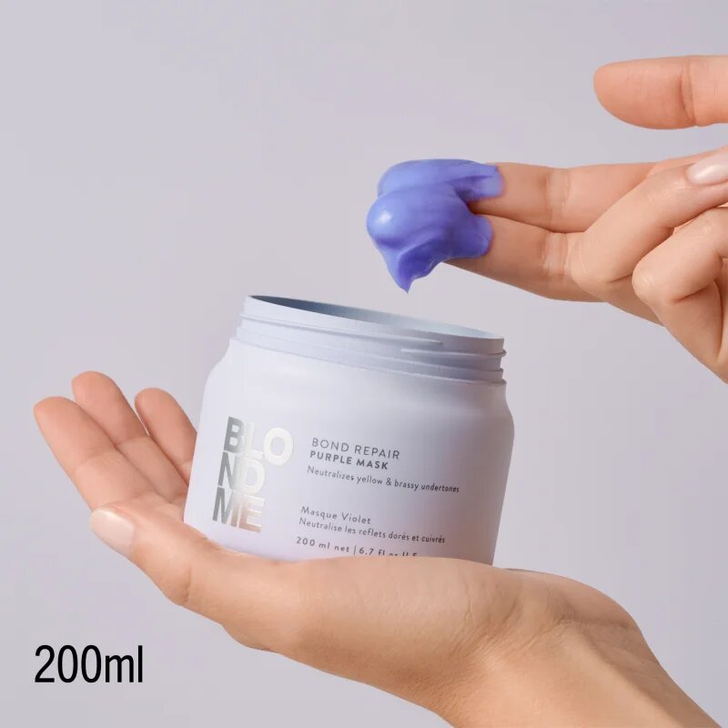 Schwarzkopf Professional Blondme Bond Repair Purple Mask haj maszk semlegesíti a sárgás tónusokat 200 ml