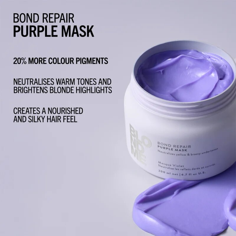 Schwarzkopf Professional Blondme Bond Repair Purple Mask haj maszk semlegesíti a sárgás tónusokat 500 ml