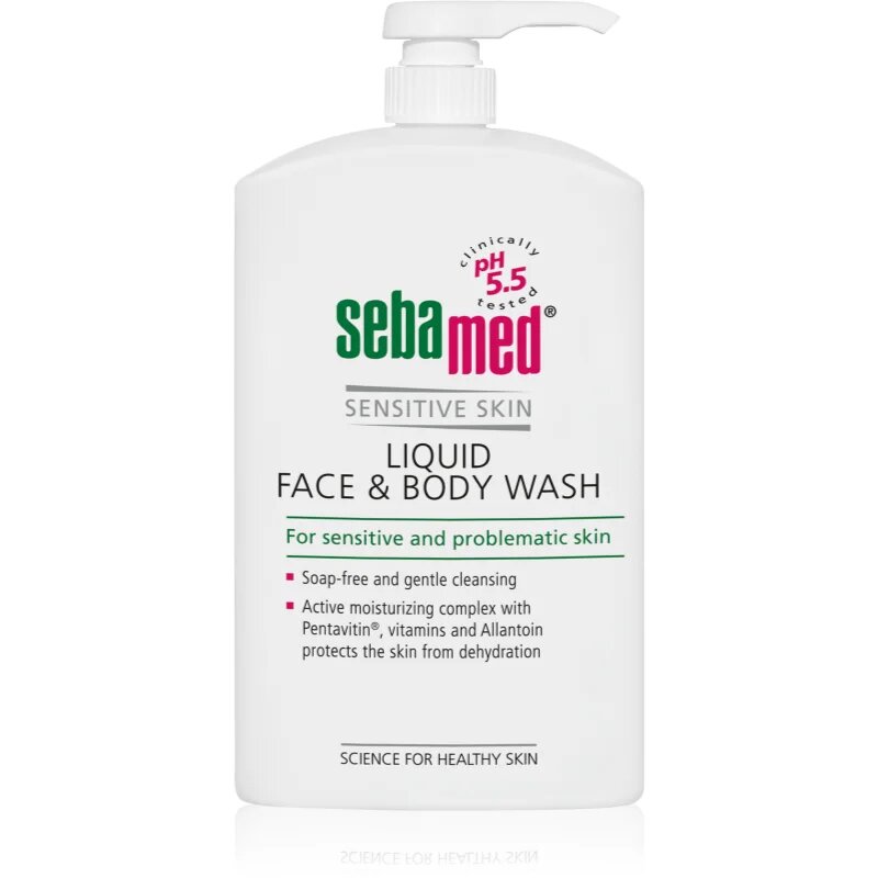 Sebamed Face & Body Wash Sensitive Skin Gyengéd tisztító emulzió arcra és testre az érzékeny bőrre 1000 ml