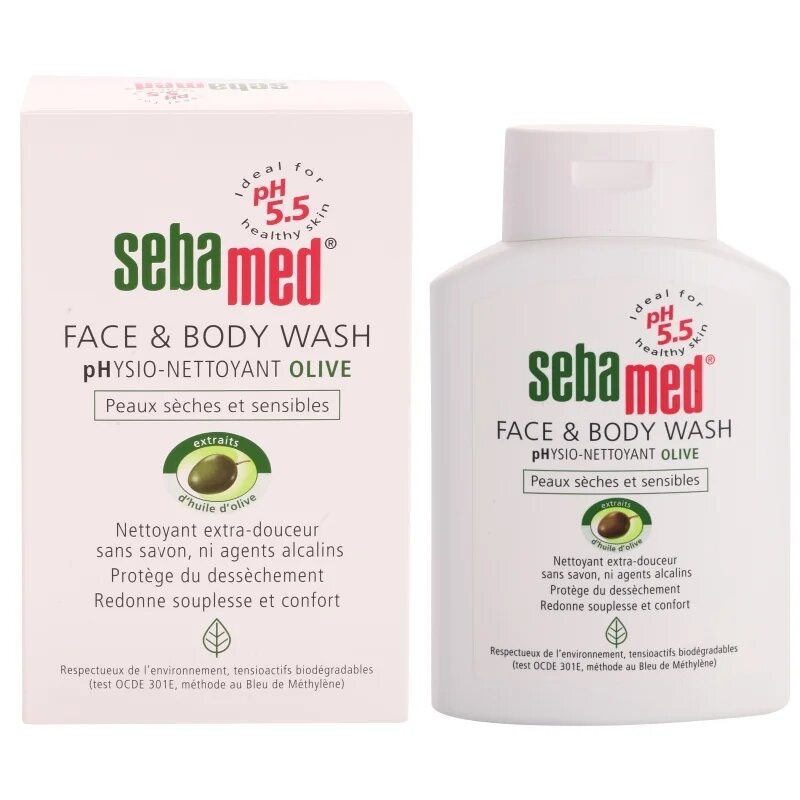 Sebamed Wash Gyengéd tisztító emulzió arcra és testre olívaolajjal 200 ml