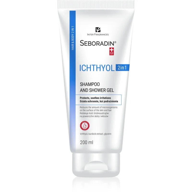 Seboradin Ichthyol tusfürdő gél és sampon 2 in 1 az irritált bőrre 200 ml