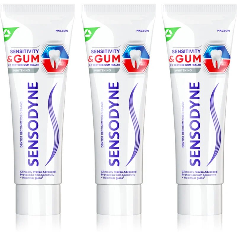 Sensodyne Sensitivity & Gum Whitening fehérítő fogkrém a fogak és a fogíny védelmére 3x75 ml