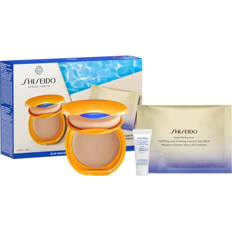 Shiseido Expert Sun Protector Tanning Compact Foundation SPF10 ajándékszett hölgyeknek árnyalat Honey