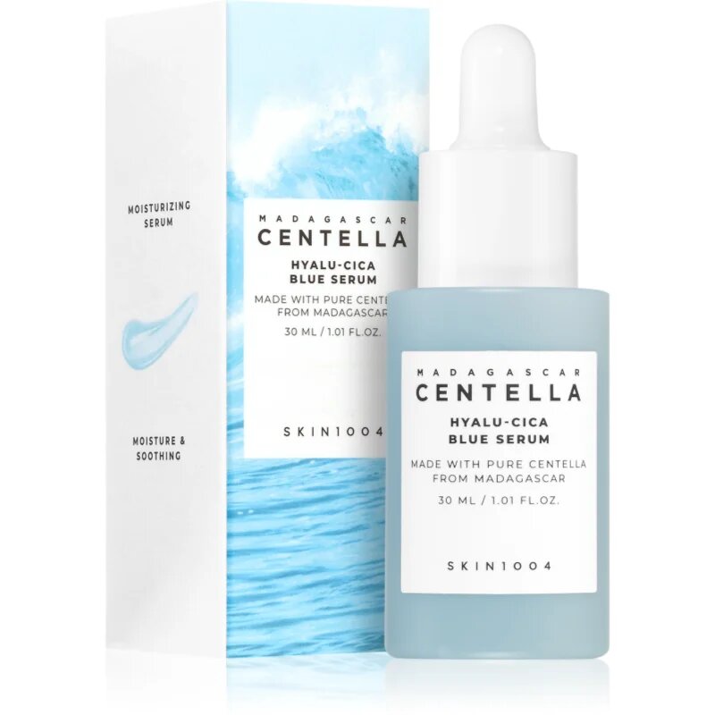 SKIN1004 Madagascar Centella Hyalu-Cica Blue Serum Intenzíven hidratáló szérum az érzékeny bőr megnyugtatásához és erősítéséhez 30 ml
