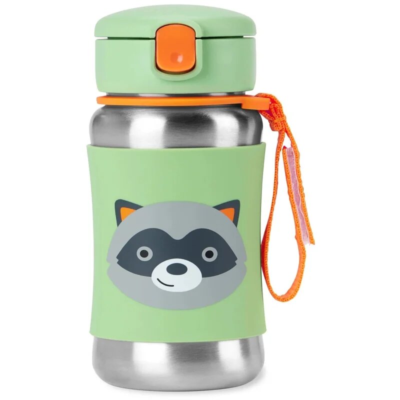 Skip Hop Spark Style Straw Bottle rozsdamentes kulacs szívószállal Racoon 12 m+ 1 db