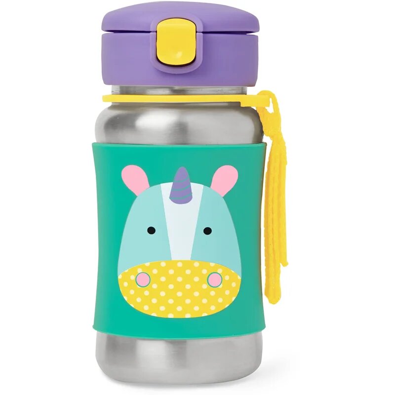 Skip Hop Zoo Straw Bottle rozsdamentes kulacs szívószállal Unicorn 12 m+ 1 db