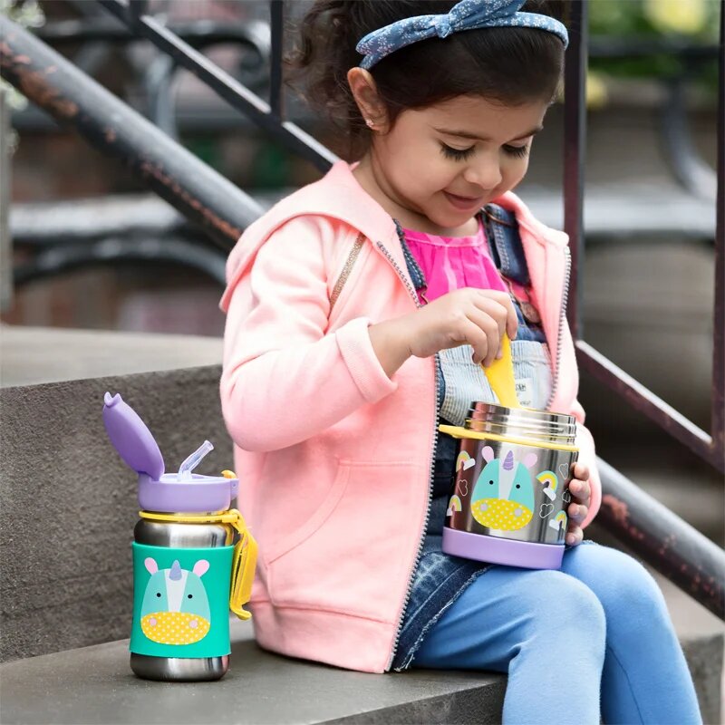 Skip Hop Zoo Straw Bottle rozsdamentes kulacs szívószállal Unicorn 12 m+ 1 db