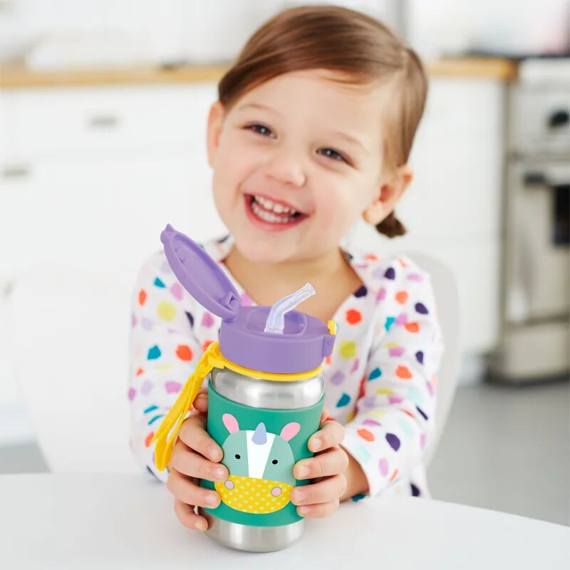 Skip Hop Zoo Straw Bottle rozsdamentes kulacs szívószállal Unicorn 12 m+ 1 db