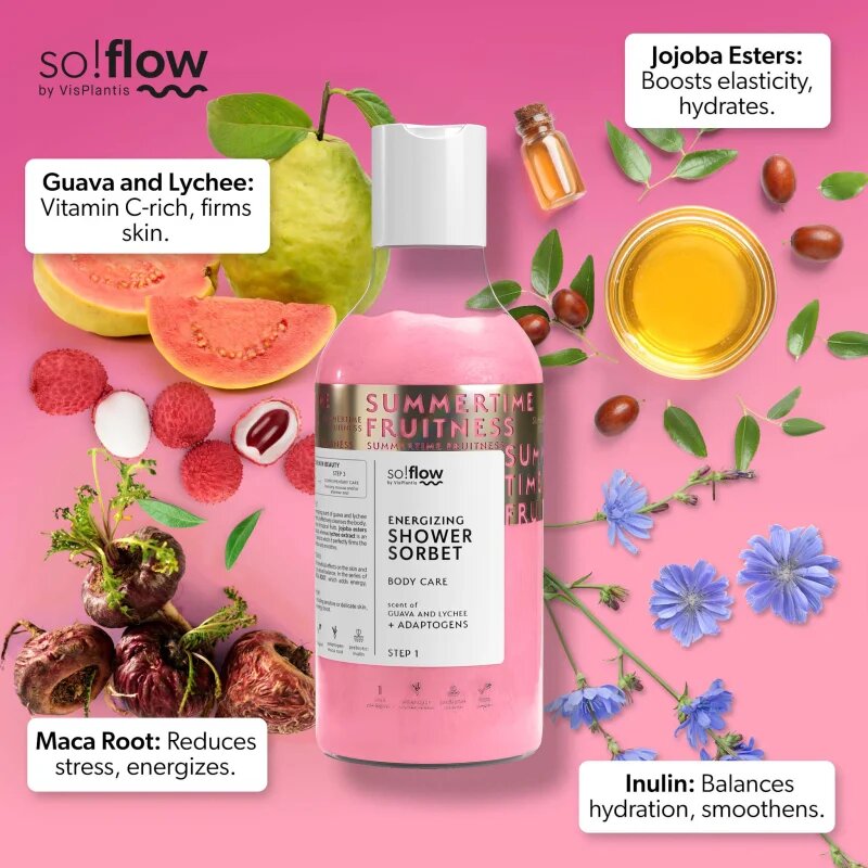 so!flow Energizing Shower Sorbet hidratáló test sorbet zuhanyba Guava Lychee 400 ml
