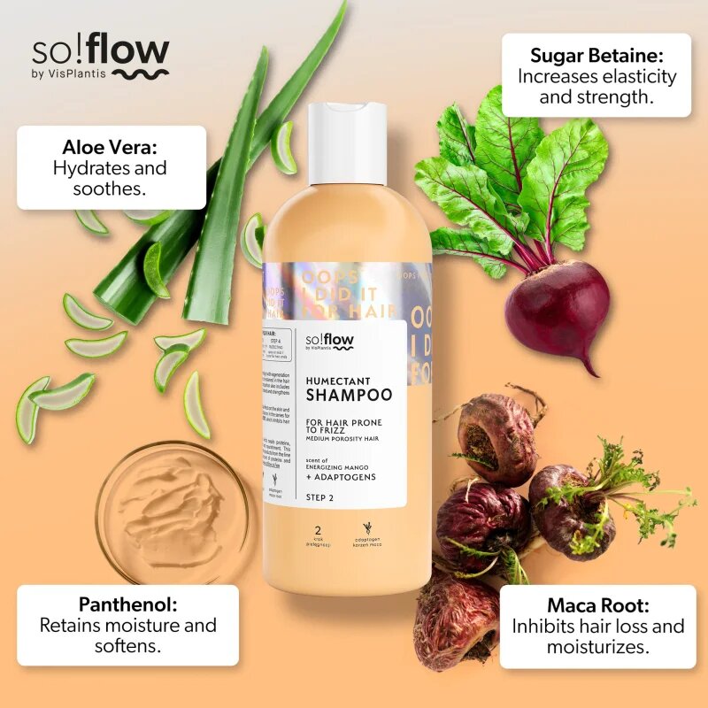 so!flow Medium Porosity Hair Humectant Shampoo kisimító sampon töredezés ellen 400 ml