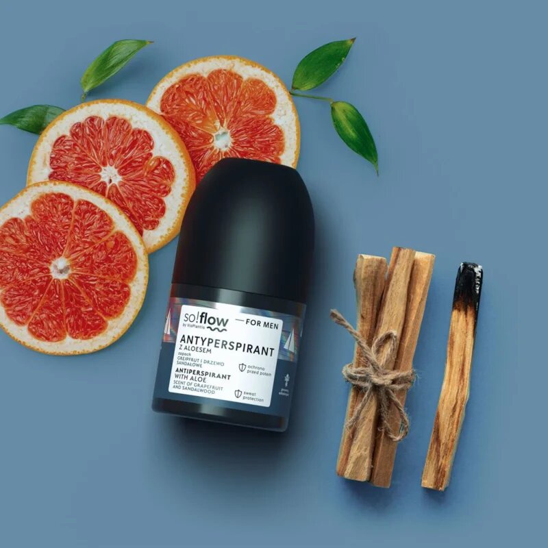 so!flow Men Antiperspirant golyós dezodor roll-on uraknak Aloe scent of Grapefruit and Sandalwood 50 ml