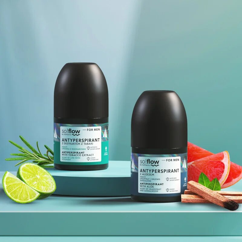 so!flow Men Antiperspirant golyós dezodor roll-on uraknak Tobacco extract scent of Lime with Rosemary 50 ml