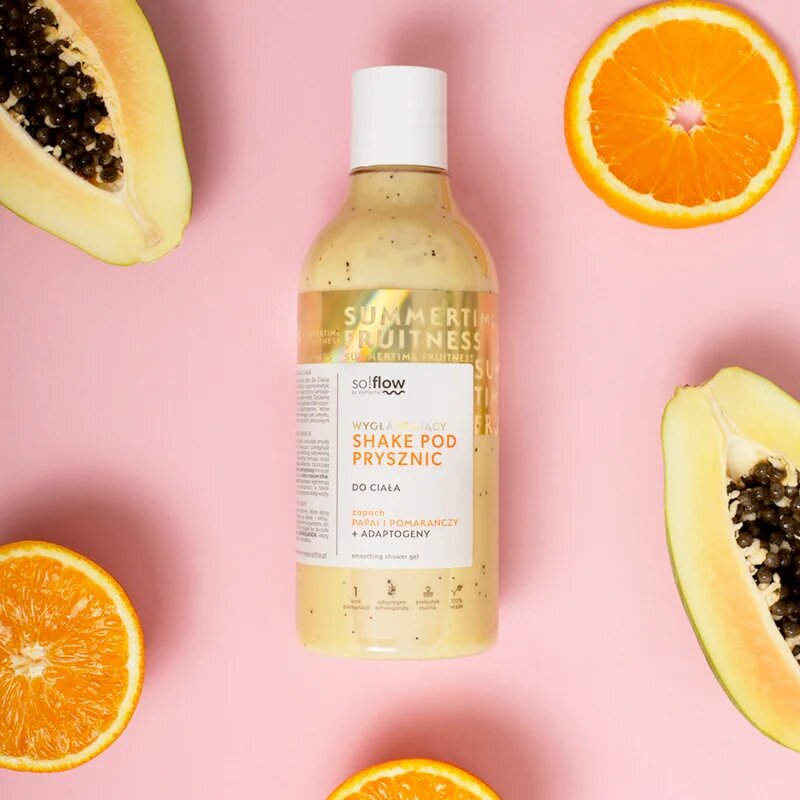 so!flow Smoothing Shower Shake tusfürdő gél minden bőrtípusra Papaya & Orange 400 ml
