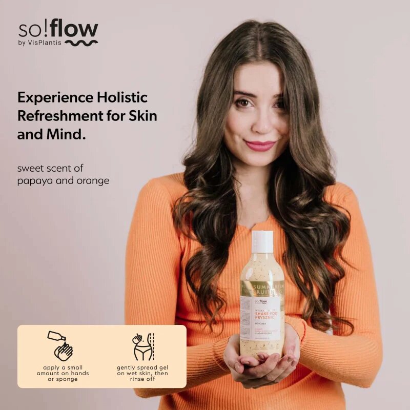 so!flow Smoothing Shower Shake tusfürdő gél minden bőrtípusra Papaya & Orange 400 ml