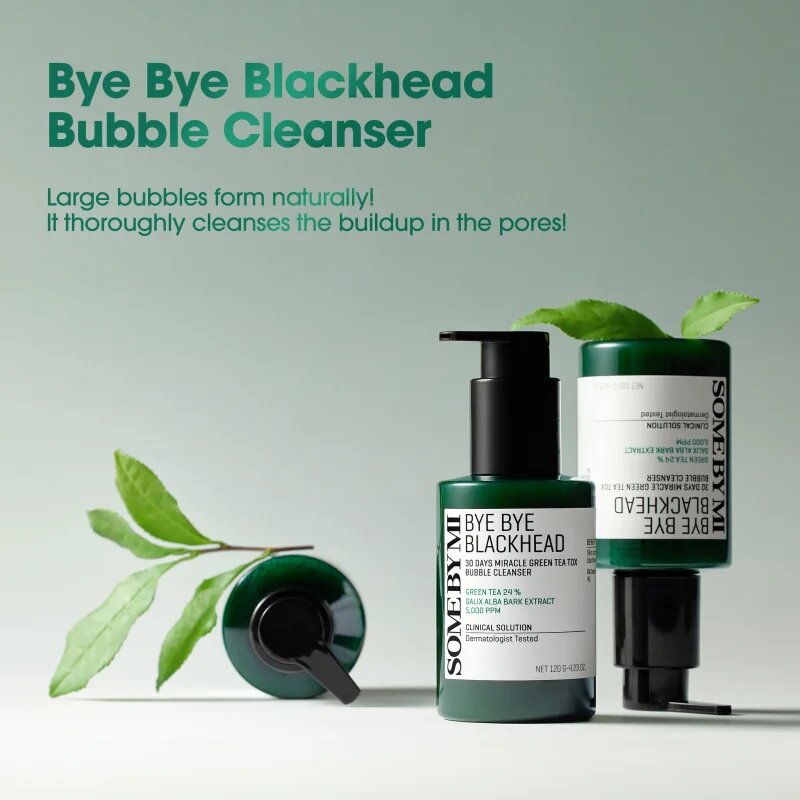 Some By Mi Bye Bye Blackhead 30 Days Miracle Green Tea Tox Bubble Cleanser aktív tisztító hab a mitesszerek ellen 120 g