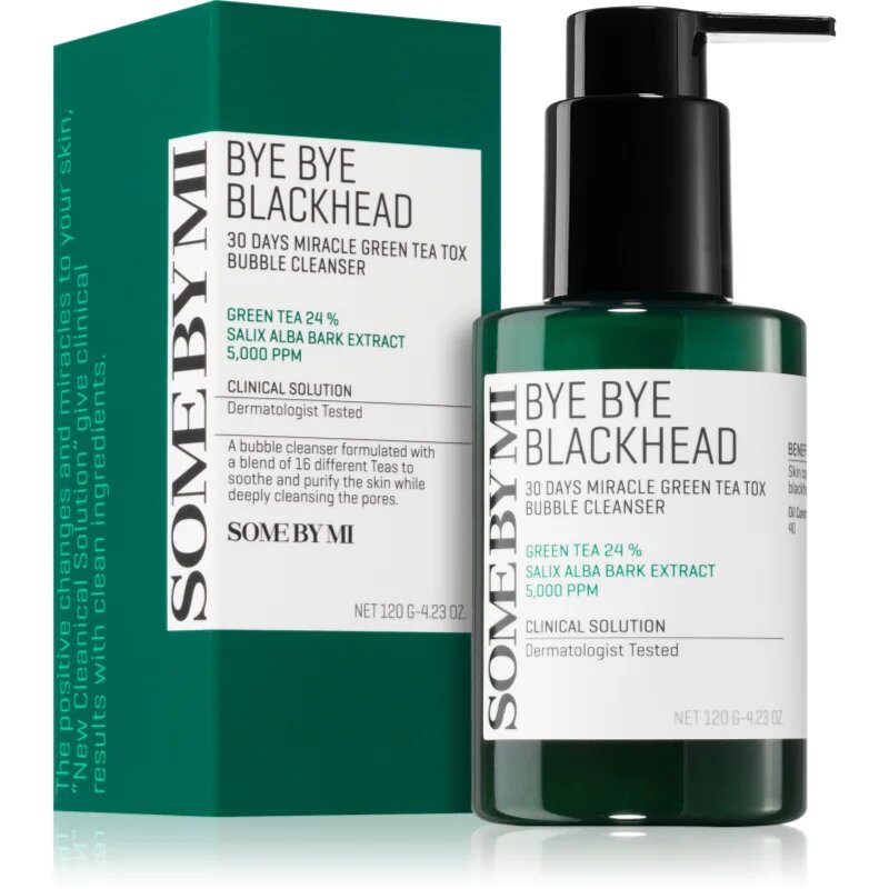 Some By Mi Bye Bye Blackhead 30 Days Miracle Green Tea Tox Bubble Cleanser aktív tisztító hab a mitesszerek ellen 120 g
