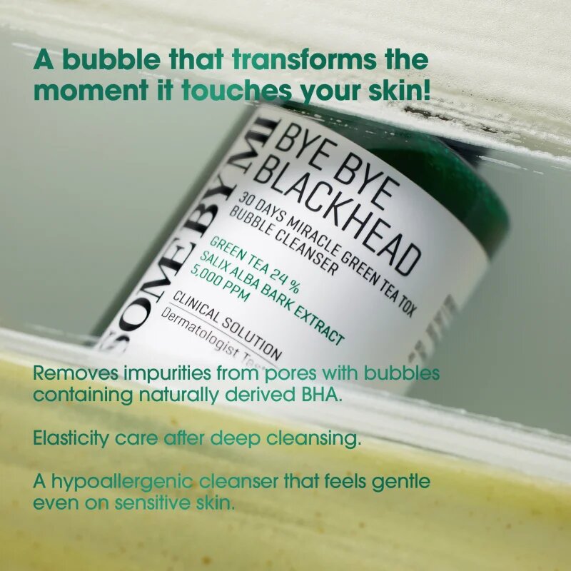 Some By Mi Bye Bye Blackhead 30 Days Miracle Green Tea Tox Bubble Cleanser aktív tisztító hab a mitesszerek ellen 120 g