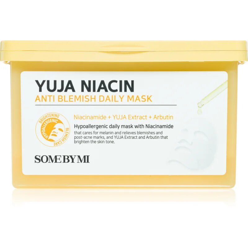Some By Mi Yuja Niacin Anti Blemish Daily Mask fehérítő gézmaszk egységesíti a bőrszín tónusait nagy csomagolás 30 db
