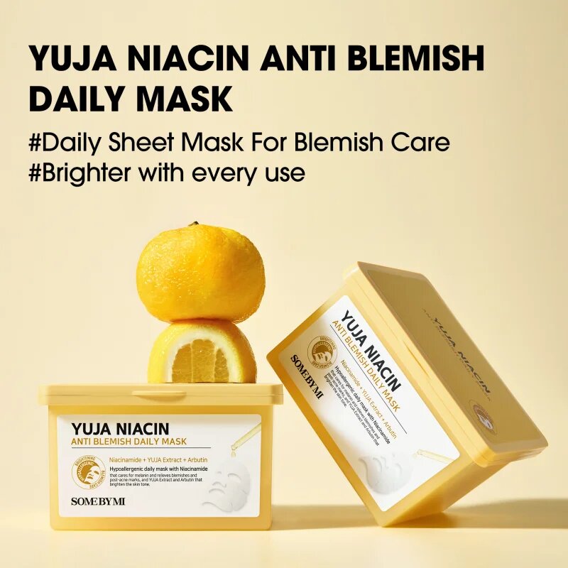 Some By Mi Yuja Niacin Anti Blemish Daily Mask fehérítő gézmaszk egységesíti a bőrszín tónusait nagy csomagolás 30 db