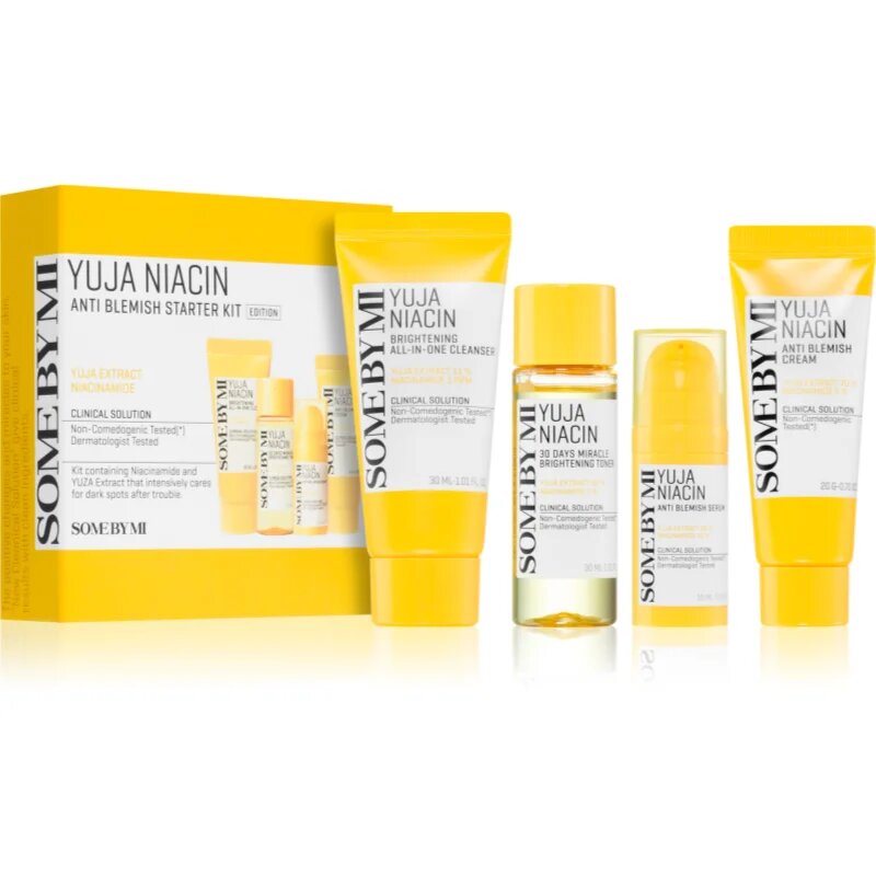 Some By Mi Yuja Niacin Anti Blemish Starter Kit utazási készlet egységesíti a bőrszín tónusait