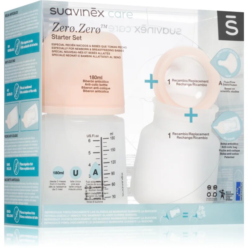 Suavinex Zero Zero Starter Set ajándékszett gyermekeknek születéstől kezdődően A Adaptable Flow 0 m+