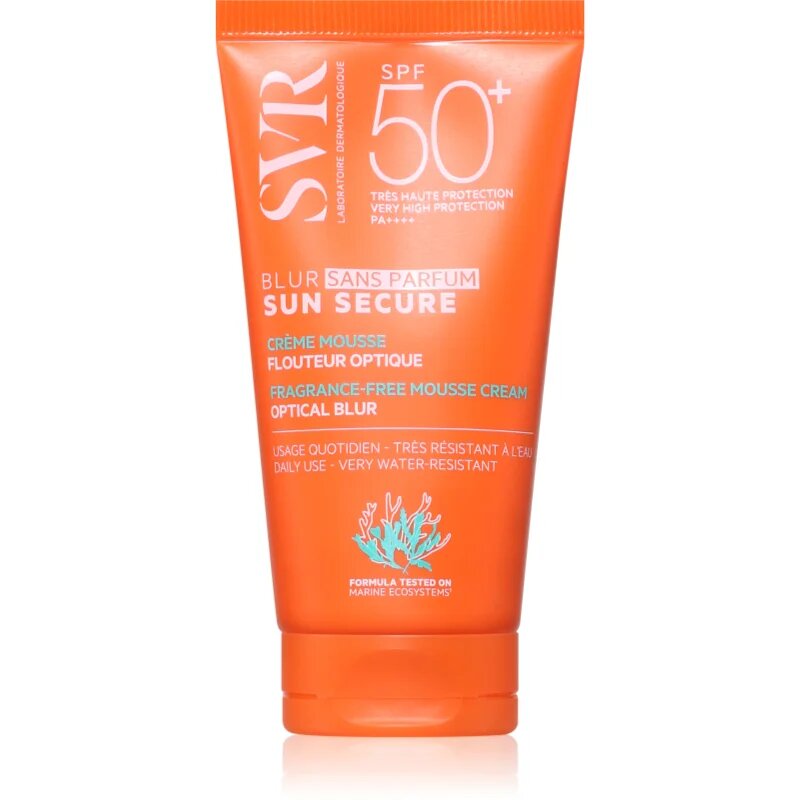 SVR Sun Secure Blur védőhab a bőr tónusának egységesítéséért parfümmentes SPF 50+ 50 ml