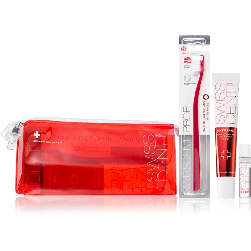 Swissdent Emergency Kit Red fogápoló készlet a fogzománc gyengéd fehérítésére és védelmére