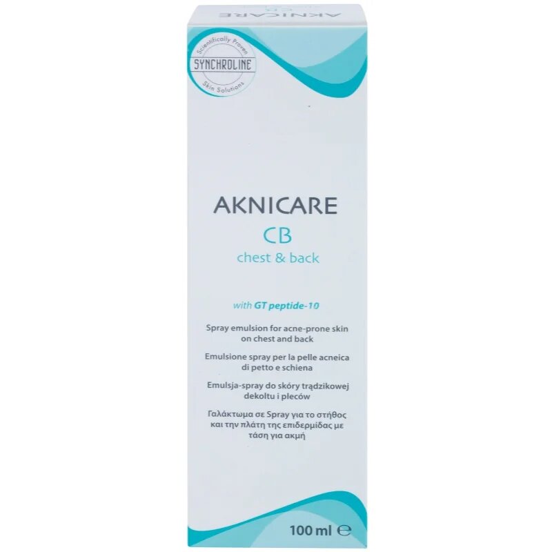 Synchroline Aknicare CB emulzió spray a háton és mellkason lévő pattanások redukálására 100 ml