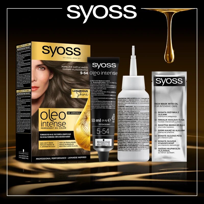 Syoss Oleo Intense tartós hajfesték olajjal árnyalat 5-54 Ashy Light Brown 1 db