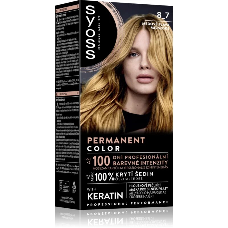 Syoss Permanent Color tartós hajfesték árnyalat 8_7 Honey Blond 1 db