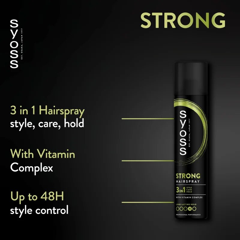 Syoss Strong Hold Hairspray erős hajformázó lakk 3 az 1-ben 300 ml
