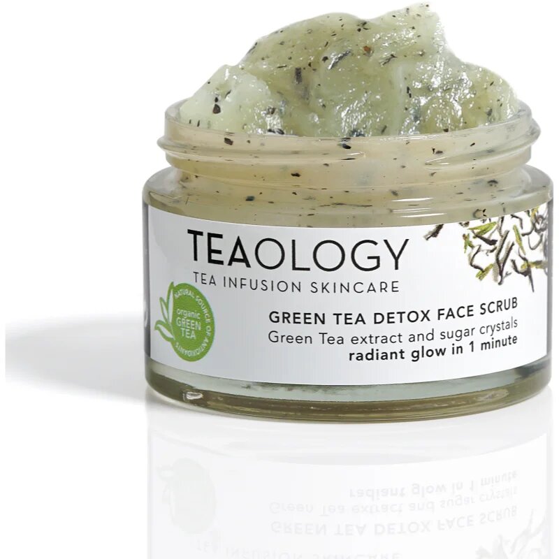 Teaology Cleansing Green Tea Detox Face Scrub cukor peeling a bőr táplálására és a gyengéd tisztítására zöld teával 50 ml