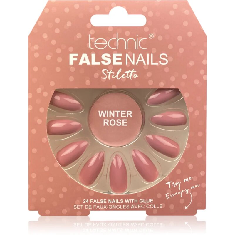 Technic Cosmetics False Nails Stiletto műköröm Winter Rose 24 db