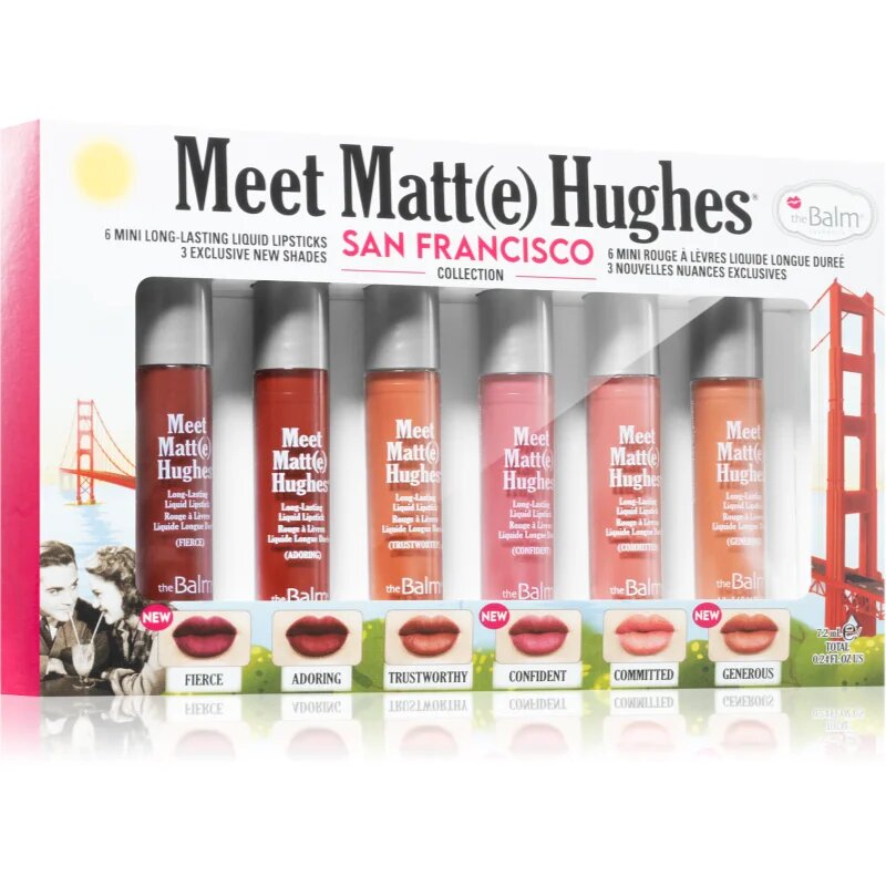 theBalm Meet Matt(e) Hughes Mini Kit San Francisco folyékony rúzs szett a hosszan tartó hatásért 6 db