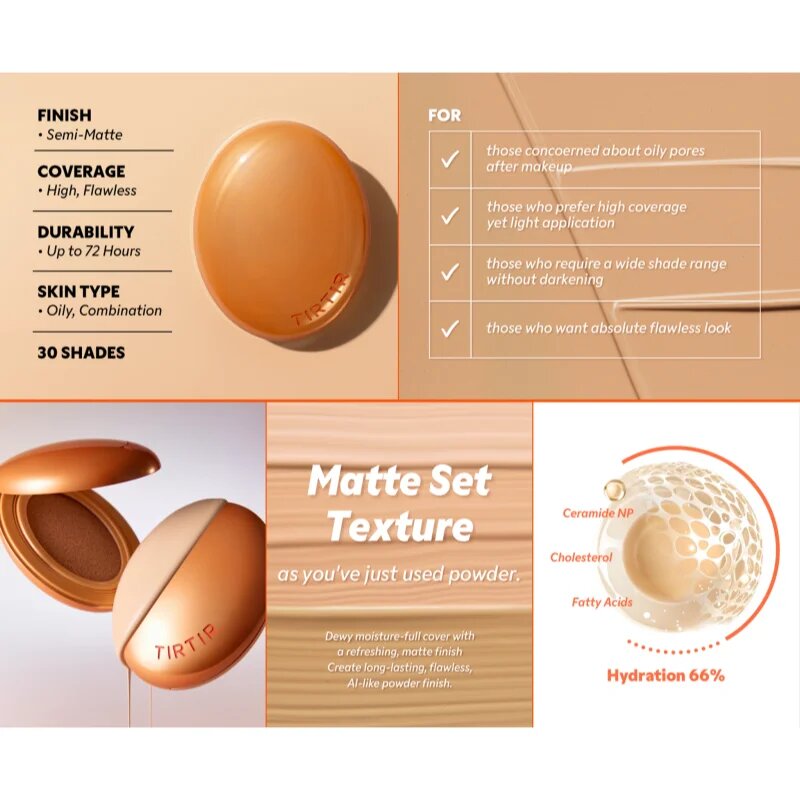 TIRTIR Mask Fit AI Filter Cushion tartós alapozó sminkszivaccsal matt hatással árnyalat 13N Fair Ivory 18 g