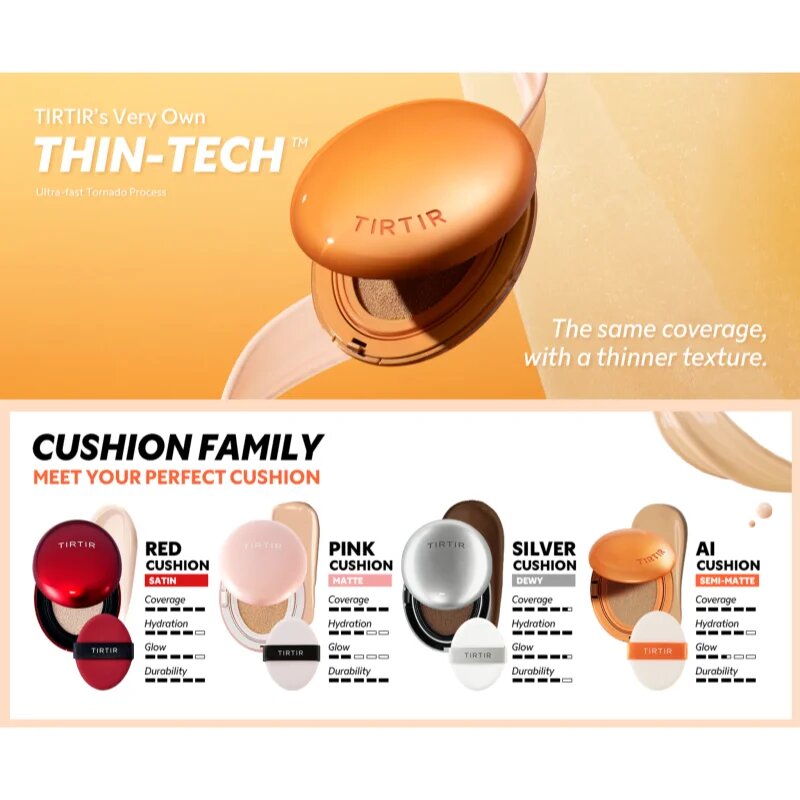TIRTIR Mask Fit AI Filter Cushion tartós alapozó sminkszivaccsal matt hatással árnyalat 23N Sand 18 g