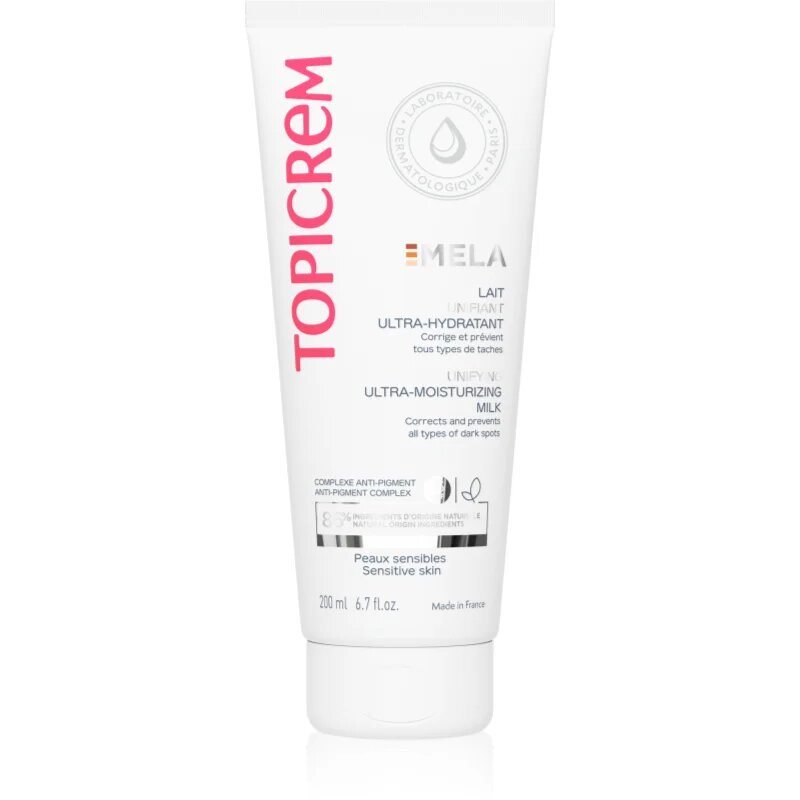 Topicrem MELA Unifying Ultra-Moisturizing Milk SPF15 hidratáló tej a pigment foltok ellen SPF 15 200 ml